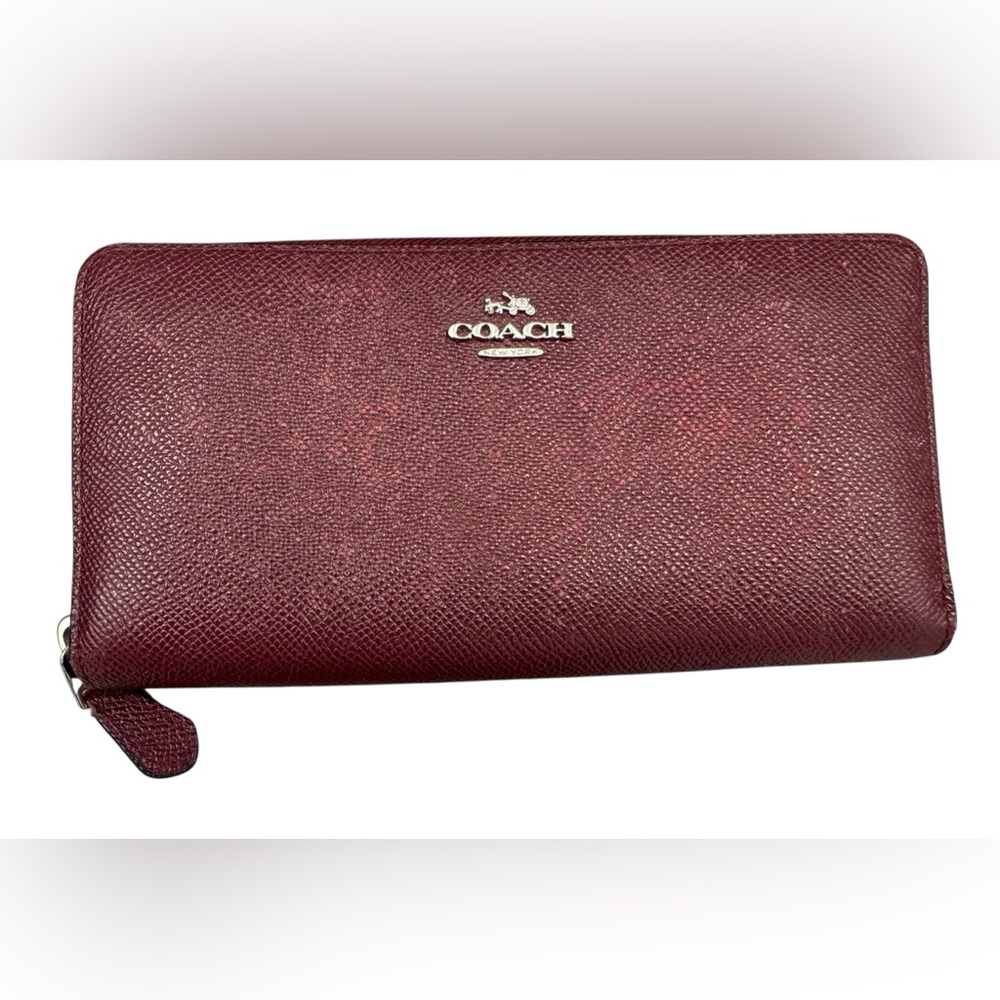 Coach Burgundy Leather Accordion Zip Wallet *READ*